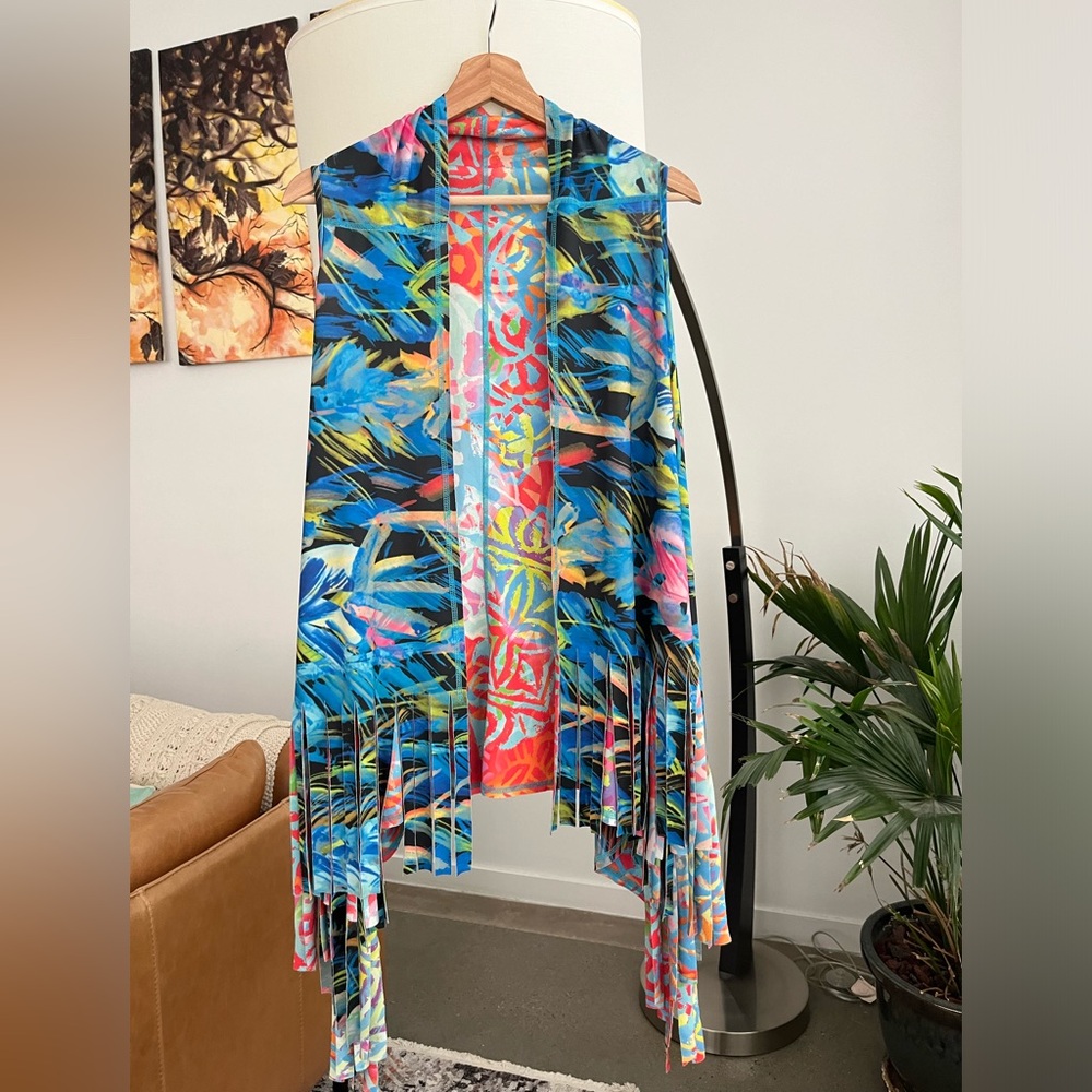 Bright Coloured Reversible Fringed Boho Vest